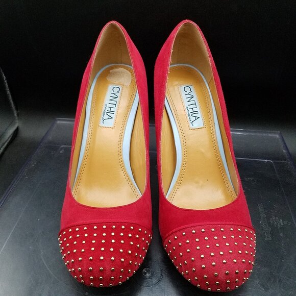 Cynthia Rowley Red Beaded Suede Round Toe High Heel Pump Size 6 - Exce Pre-Owned - Picture 1 of 7